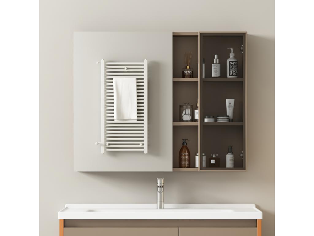 Armoire de toilette - armoire de salle de bain largeur 80 cm - avec étagères - marron clair KDNI08462