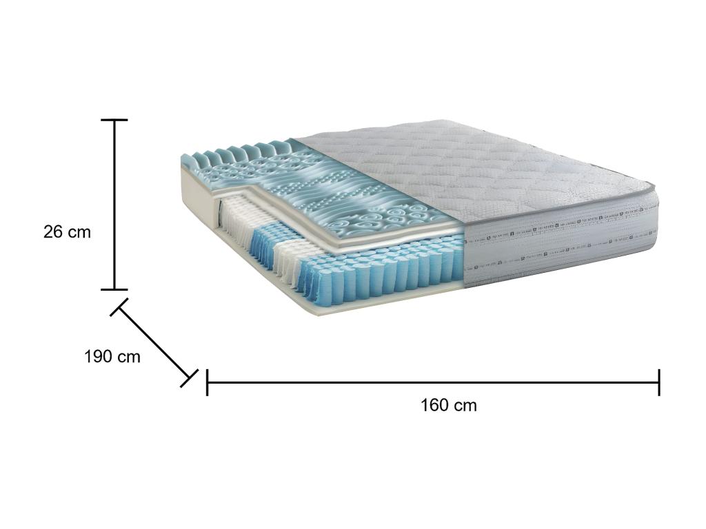 Matelas double Boislis matelas à mémoire de forme et à ressorts ensachés Fabriqué en Italie anti-acariens et hypoallergénique 160x190h26 cm AMDE29048