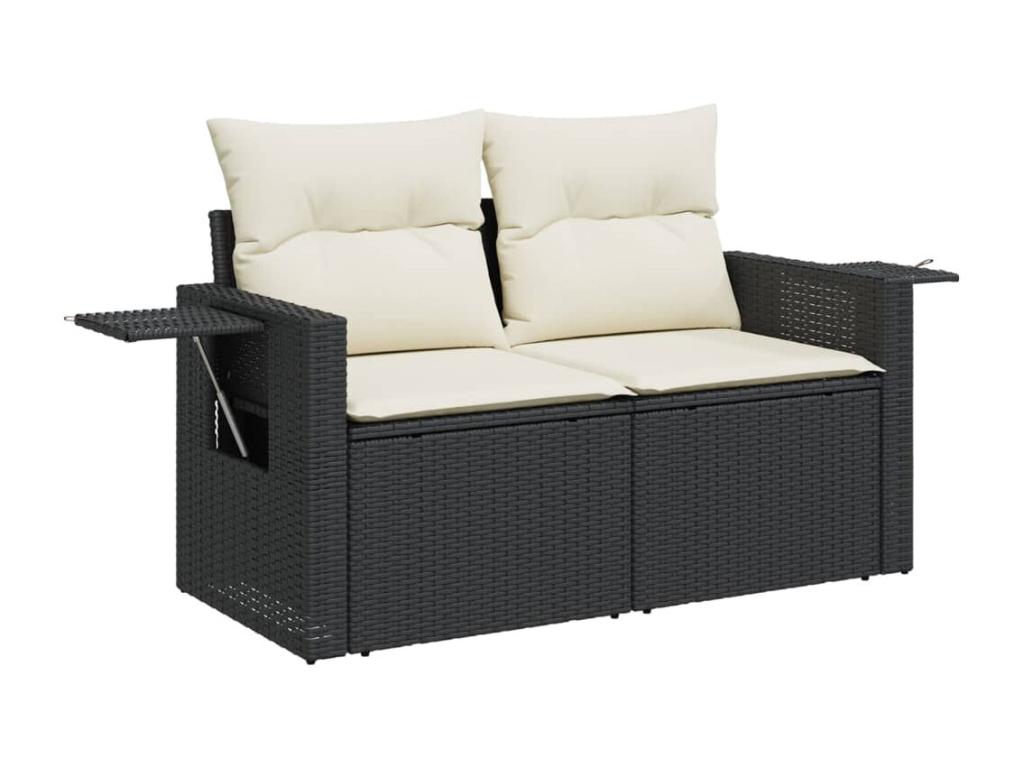 Salon de jardin 6 pcs avec coussins noir résine tressée ITYZ37880