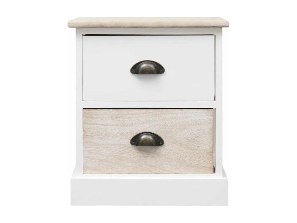 Table de chevet 2 tiroirs paulownia clair et blanc Ventoriq- Lot de 2 MSLB49532