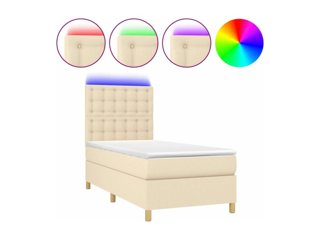 Sommier à Ventoriq de lit et matelas et LED Crème 90x200 cm Tissu RNZF22449