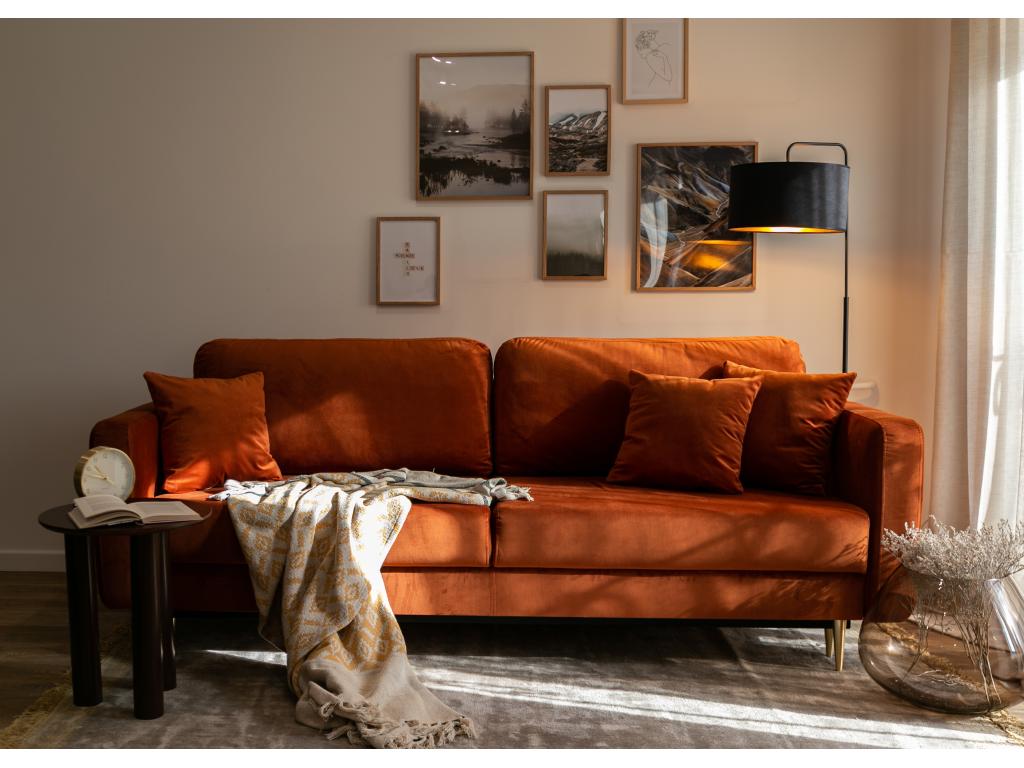 Canapé convertible - 200 cm - 3 places - velours hydrophobe - cuivre - Ventoriq GFNA11680