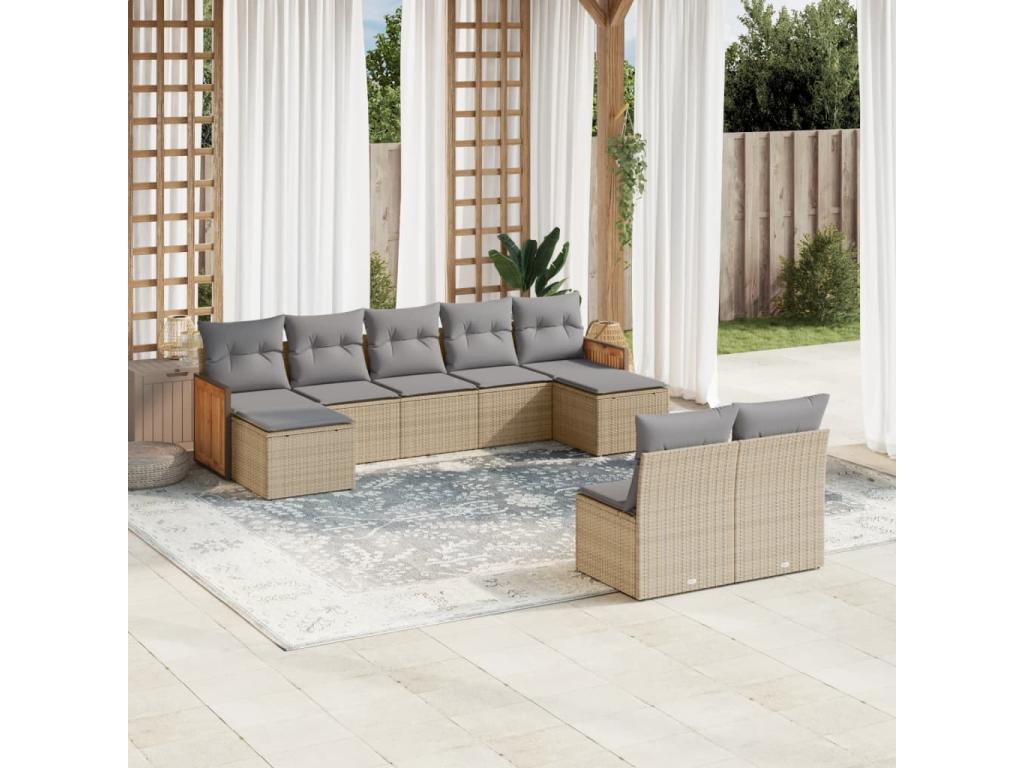 Salon de jardin avec coussins 9 pièces beige résine tressée CWKX64815