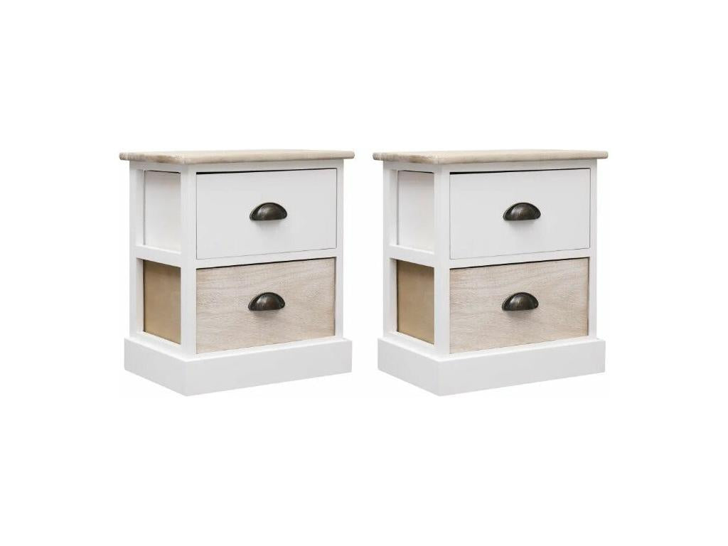 Table de chevet 2 tiroirs paulownia clair et blanc Ventoriq- Lot de 2 MSLB49532
