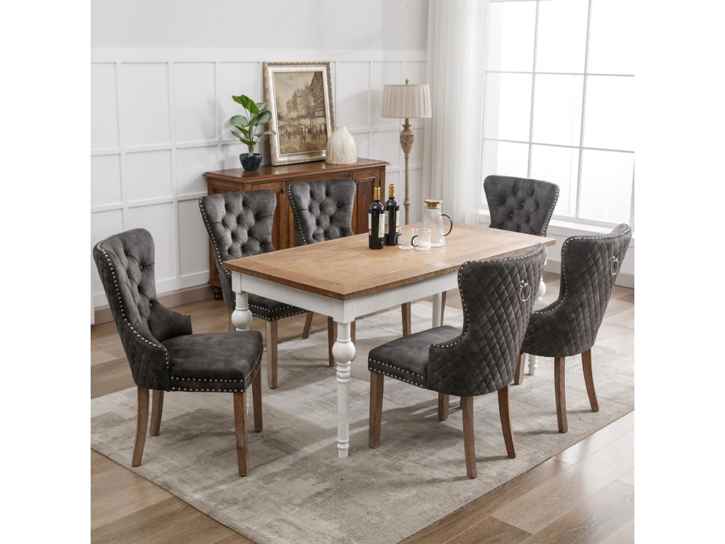 Lot de 6 Chaises de salle à manger cuisine et salon chaise rembourrée pieds en bois massif - 53.5x64x95cm gris HYIE16808