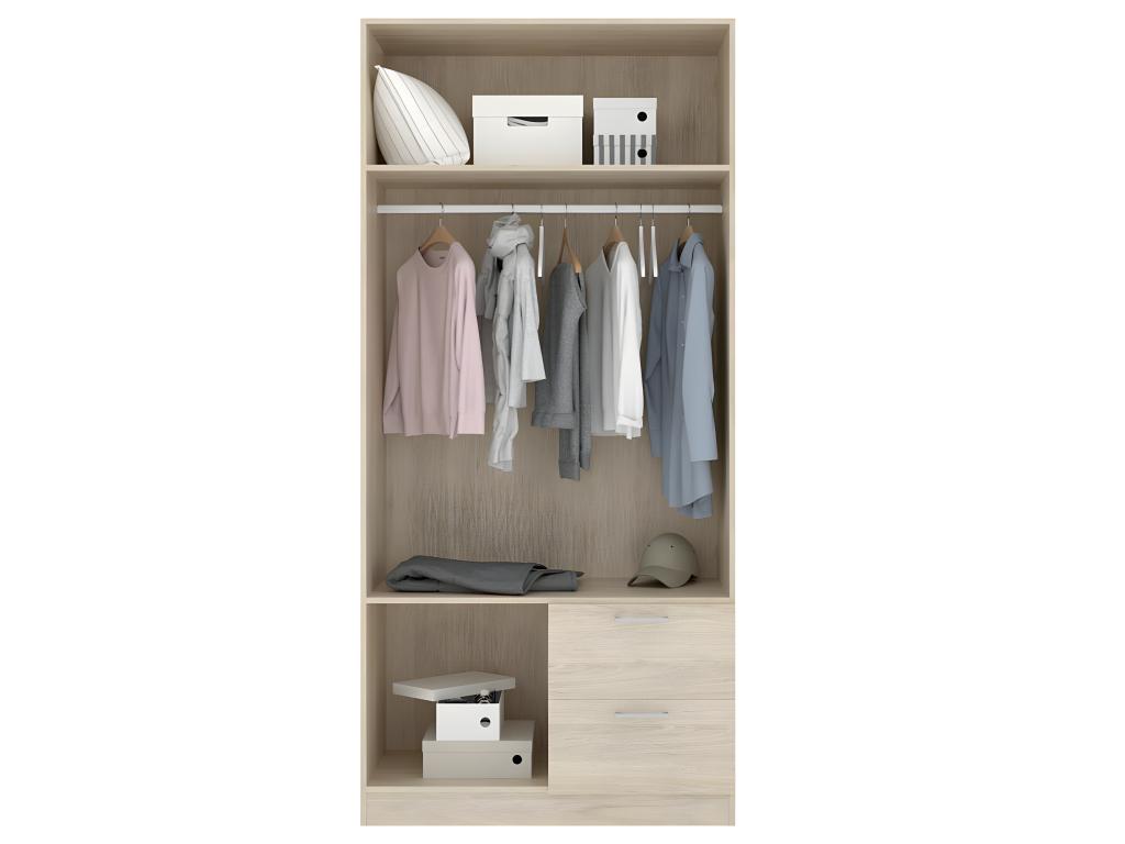 Armoire placard meuble de rangement coloris naturel - Longueur 100 x Profondeur 52 x Hauteur 215 cm XRAJ72256