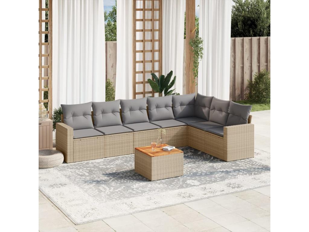 Salon de jardin avec coussins 8 pcs beige résine tressée XEBC94749