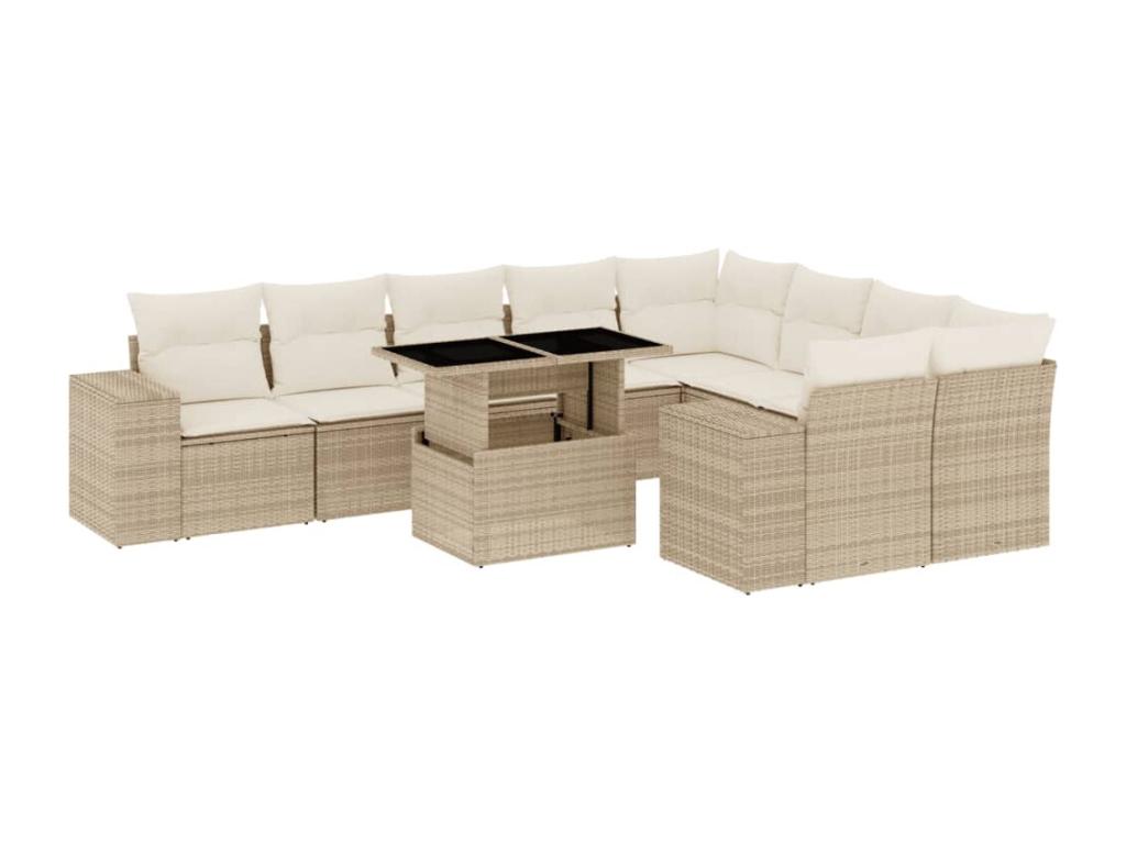 Salon de jardin avec coussins 10 pièces beige résine tressée QUWC56526