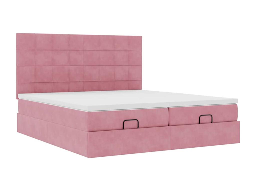 Cadre de lit pouf avec matelas rose 200x200 cm velours TYZL94778