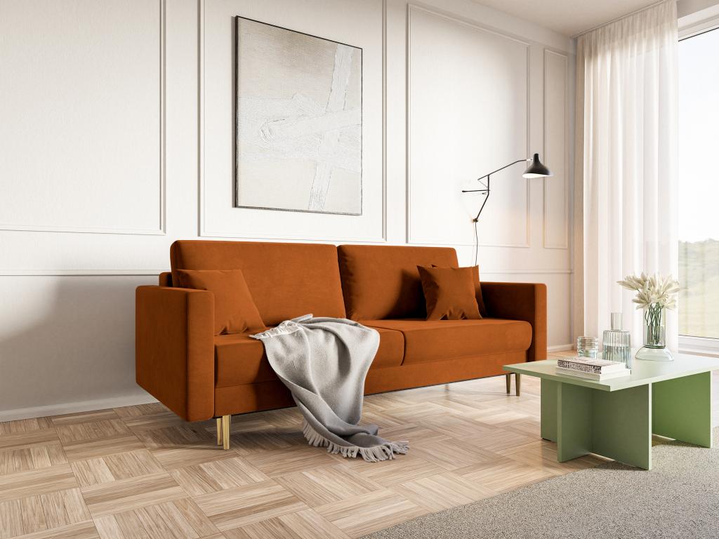 Canapé convertible - 200 cm - 3 places - velours hydrophobe - cuivre - Ventoriq GFNA11680