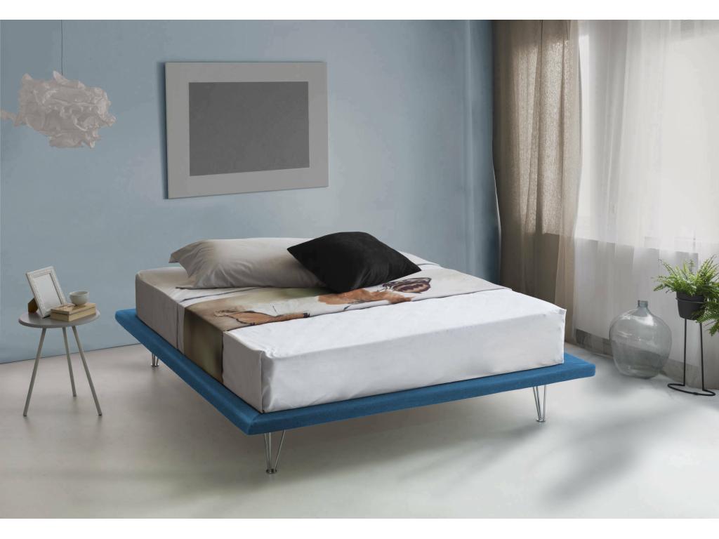 Lit double Ventoriq Lit fixe en tissu avec pieds Made in Italy adapté pour matelas 160x200 cm Bleu VKHP22917