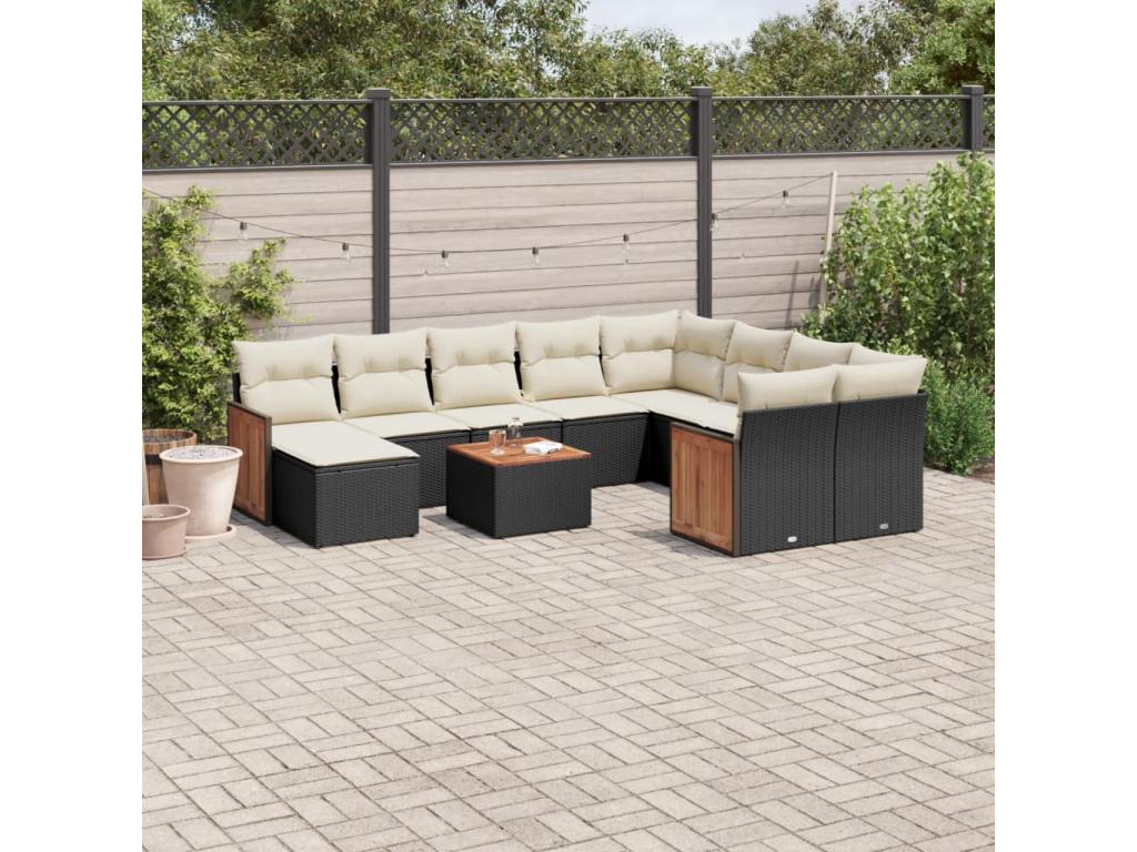 Salon de jardin 11 pièces avec coussins noir résine tressée AUXR31390