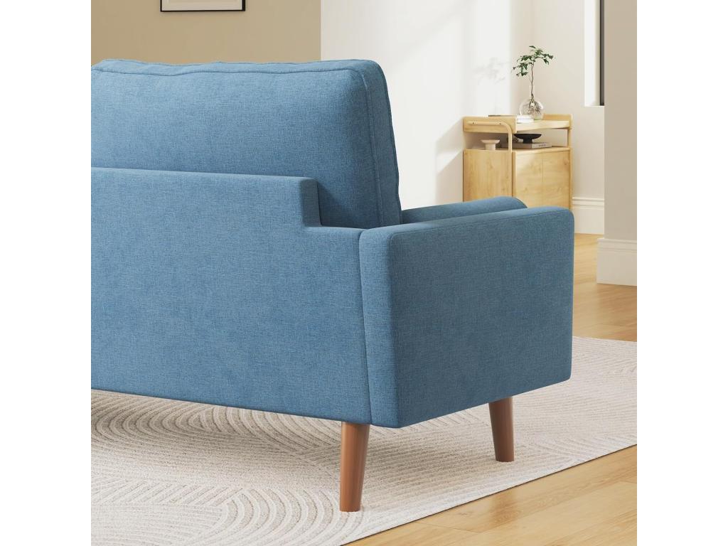 Canapé à 3 places en Tissu Lin Moderne avec Accoudoirs Pieds Bois Massif - 173x77x84cm - Bleu RAWD31744