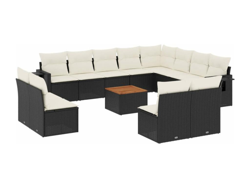 Salon de jardin avec coussins 13 pcs noir résine tressée EXTZ28505