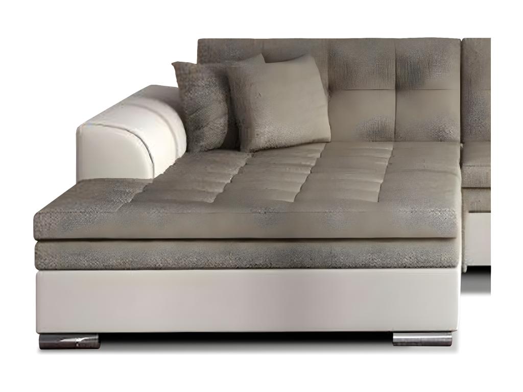 Canapé d'angle gauche convertible 4 places tissu et simili beige Ventoriq 295cm RQMP83766