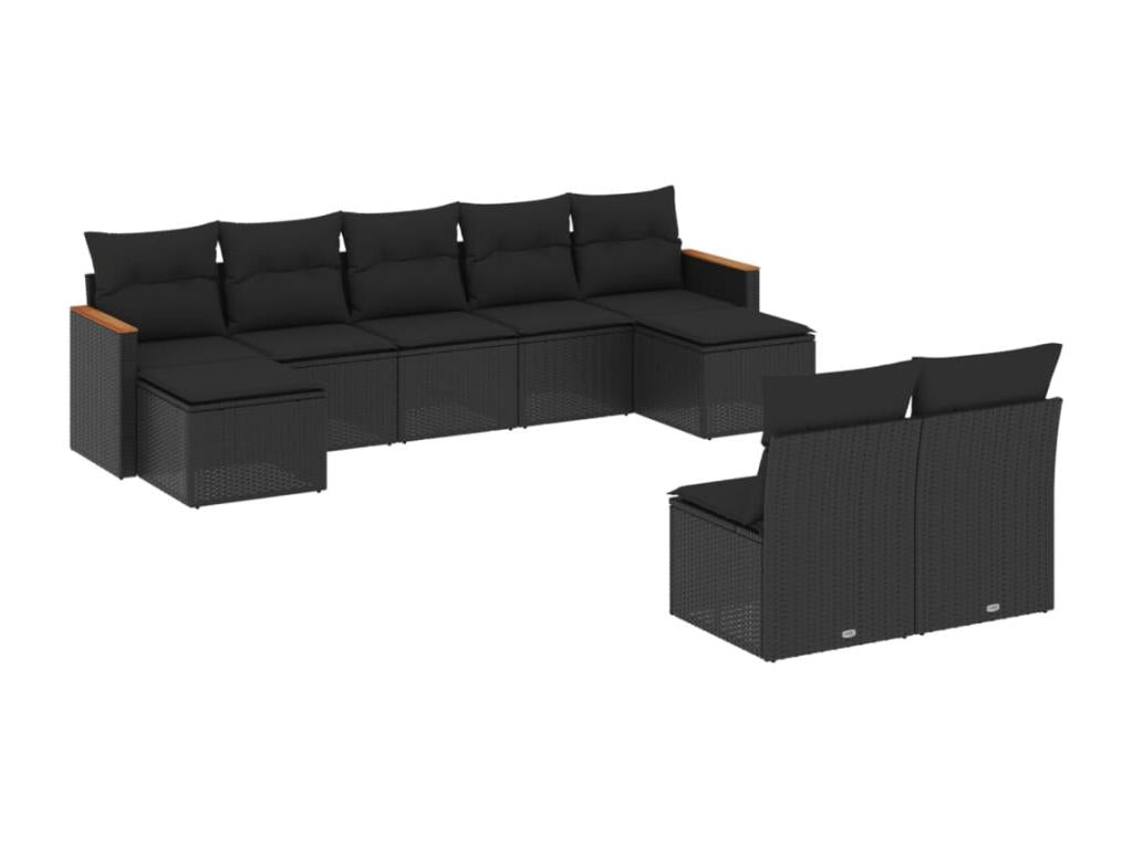 Salon de jardin 9 pcs avec coussins noir résine tressée BITW78251