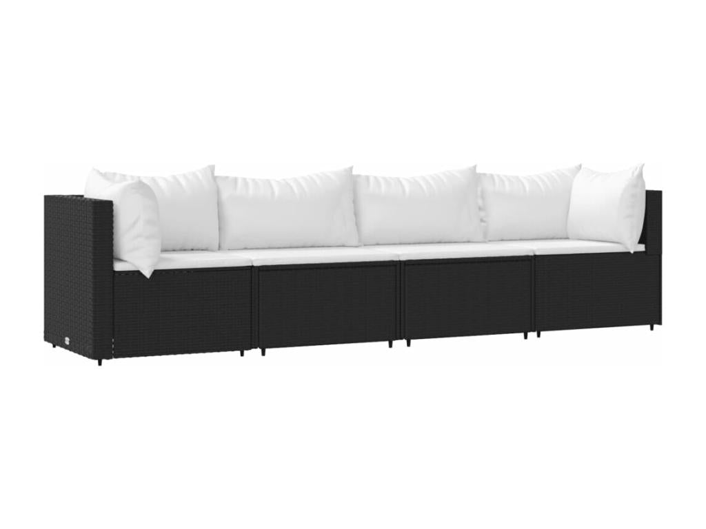 Salon de jardin 4 pcs avec coussins Noir Résine tressée MXUJ70611