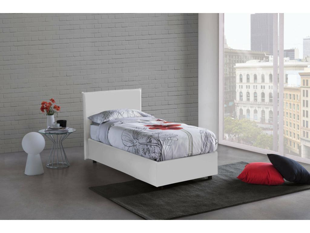 Lit simple Ventoriq Lit coffre avec revêtement en éco-cuir Made in Italy Ouverture frontale adaptée pour matelas 80x200 cm Blanc RAOG23095