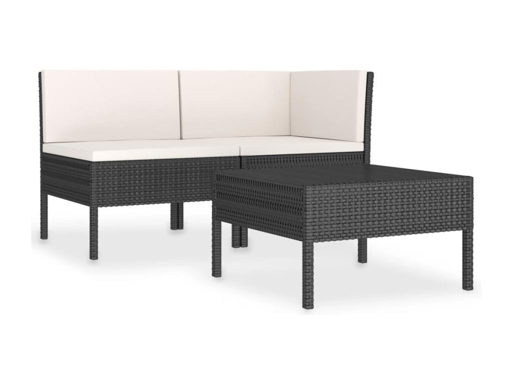 Salon de jardin 3 pièces avec coussins Résine tressée Noir GCXT08462