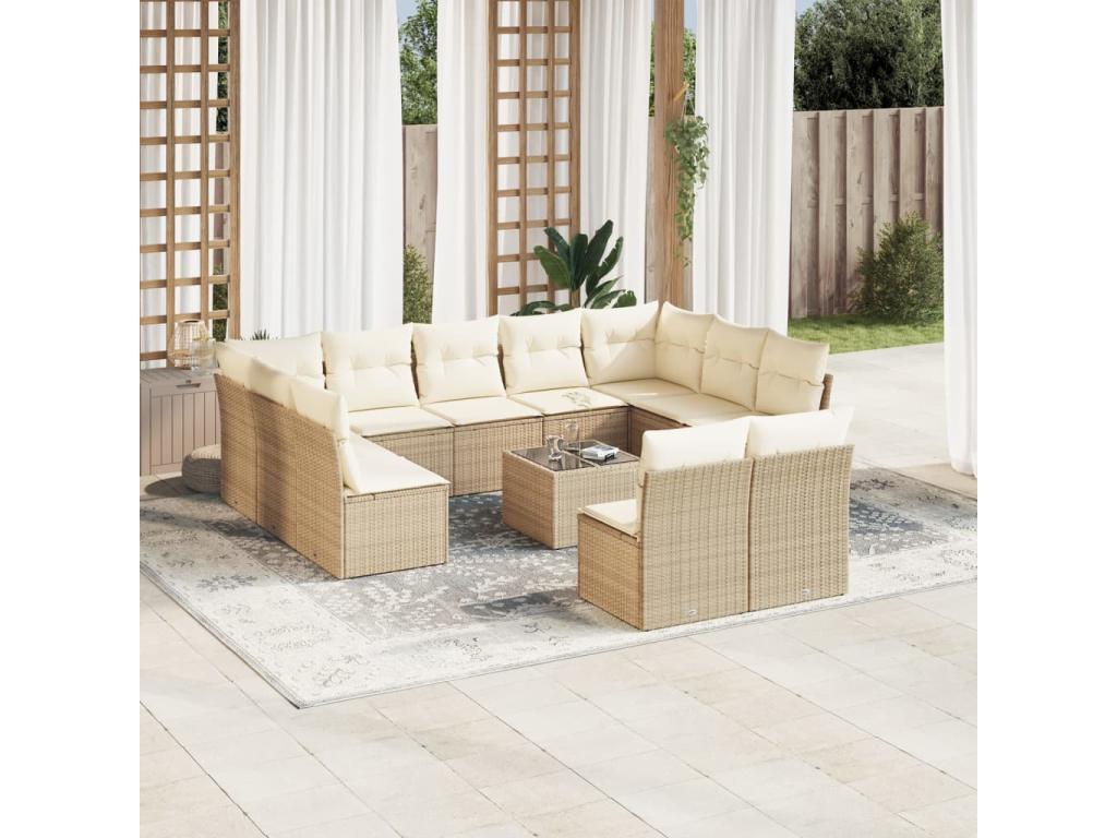 Salon de jardin avec coussins 12 pcs beige résine tressée VFJG00501