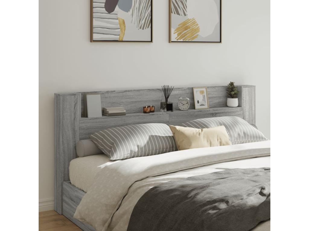 Armoire tête de lit avec LED Mobenze gris 220x16,5x103,5 cm LSAM10740