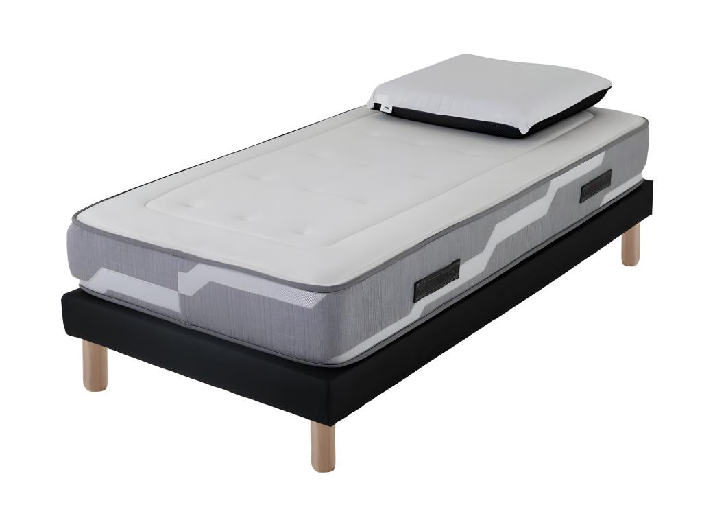 Ensemble matelas ressorts ensachés Select - 90x190cm avec 1 Oreiller Ventoriq 60x60 et Sommier noir RPTG45816