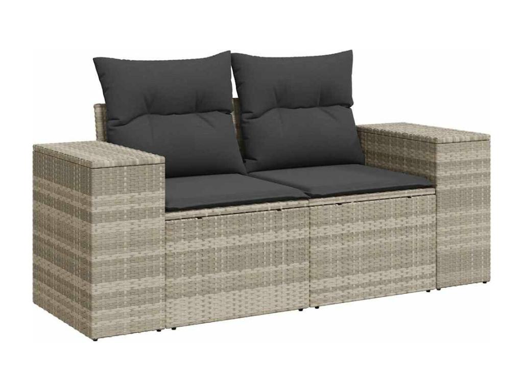 Salon de jardin 6 pcs avec coussins gris clair résine tressée SZCZ21002
