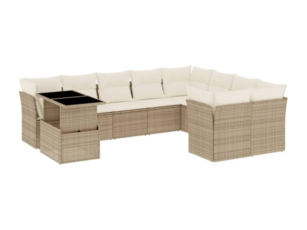 Salon de jardin avec coussins 10 pièces beige résine tressée KGRU04590