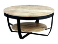 Ventoriq - Table Basse Ronde 80cm en Bois Massif et Métal Noir LHAR07617