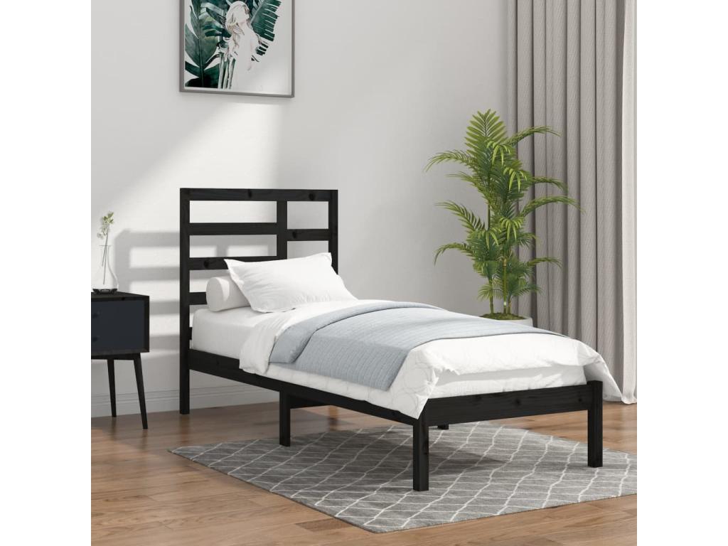 Cadre de lit sans matelas noir bois massif 75x190 cm CZZE79698