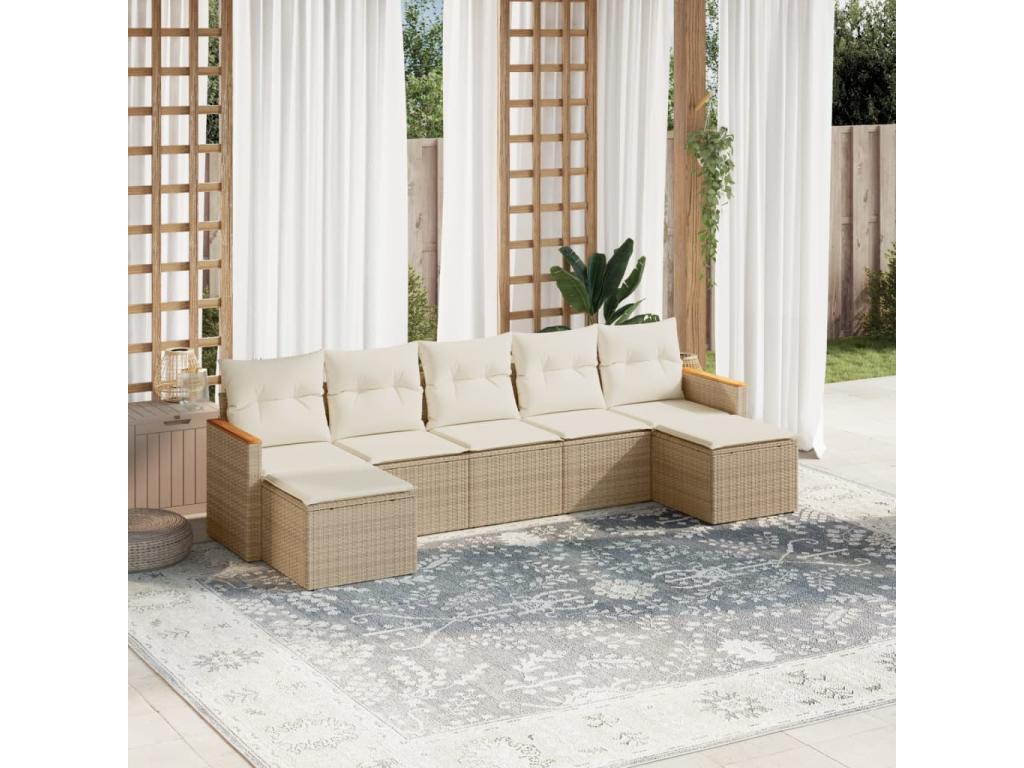 Salon de jardin avec coussins 7 pcs beige résine tressée AQNK48294