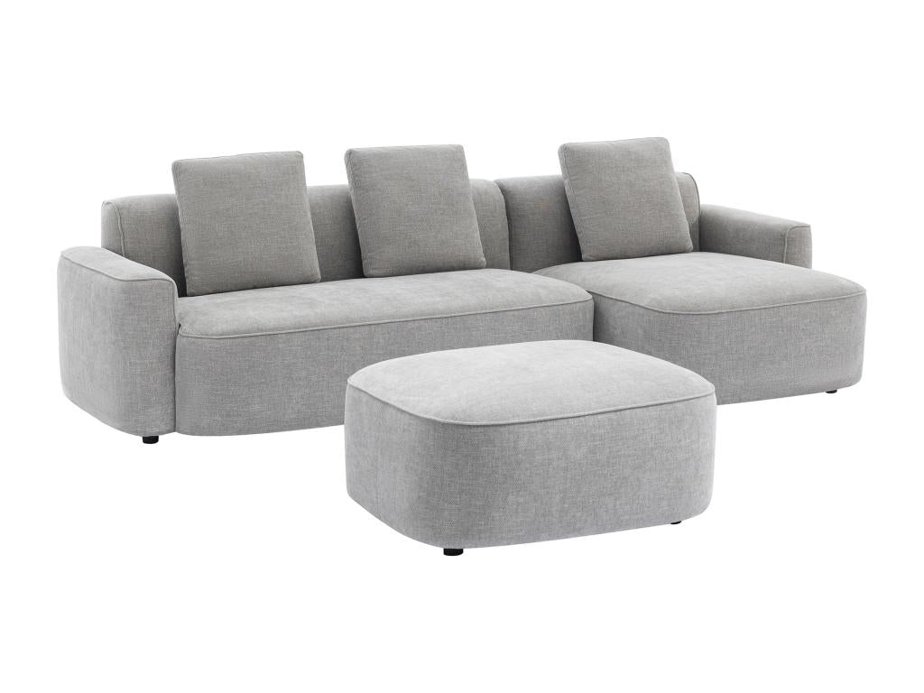 Canapé d'angle droit et pouf en tissu texturé gris POMIANGO BJIN73838