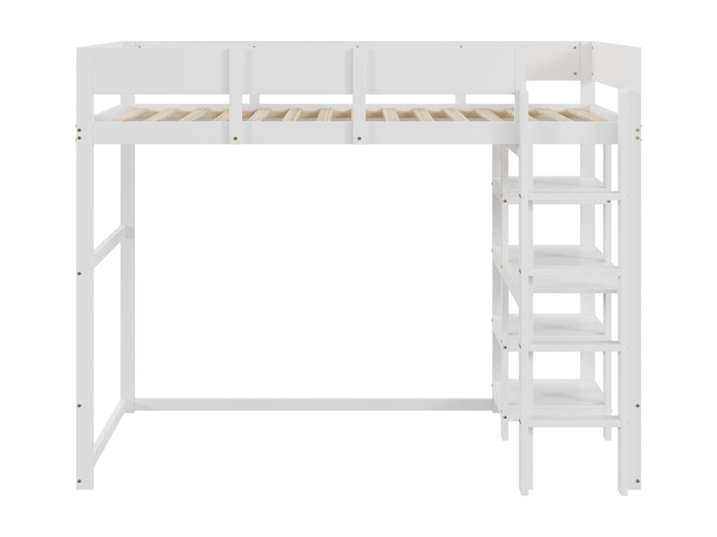 Lit mezzanine 90x200 cm avec étagère de rangement pour enfant - bois de pin et MDF - blanc ZPUH28338