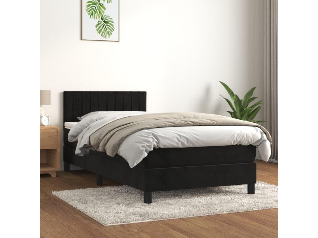 Sommier à Ventoriq de lit avec matelas Noir 90x190 Velours HZUT55807