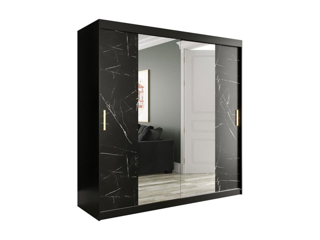 Armoire Ventoriq 256 Marbre noir - Noir mat 200x200x62cm Portes d'armoire Glissement UGWW27761