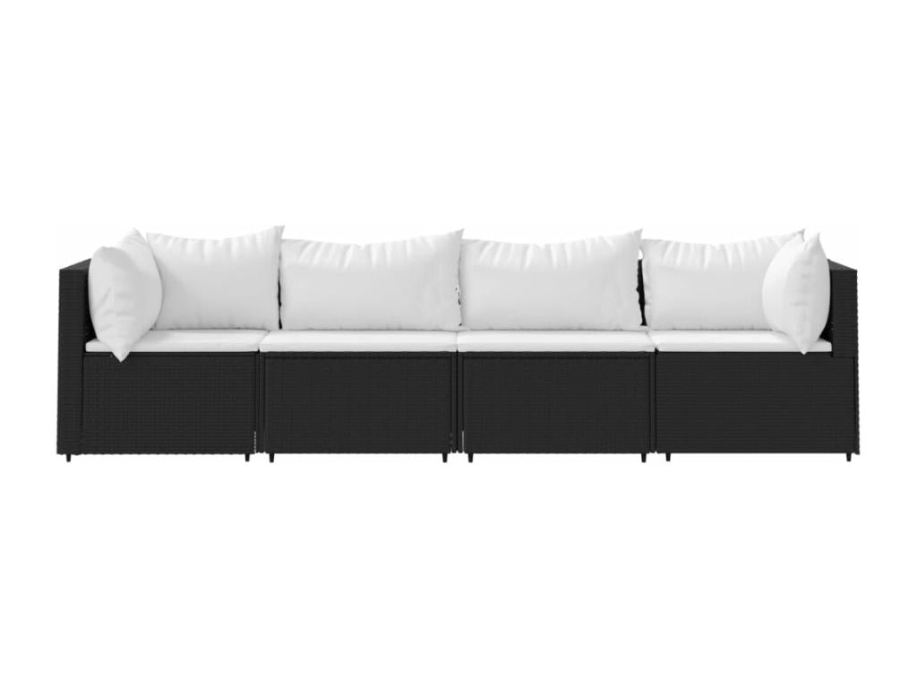 Salon de jardin 4 pcs avec coussins Noir Résine tressée MXUJ70611