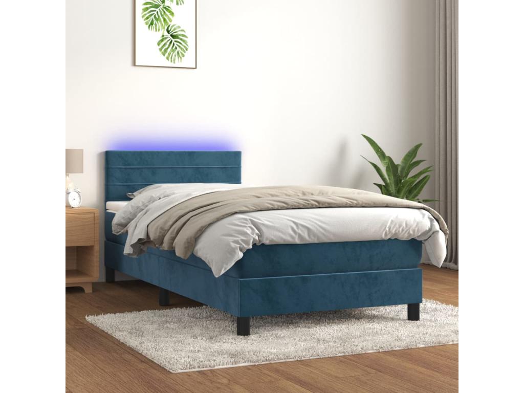 Sommier à Boislis de lit et matelas et LED Bleu foncé 90x190 RIXE47048