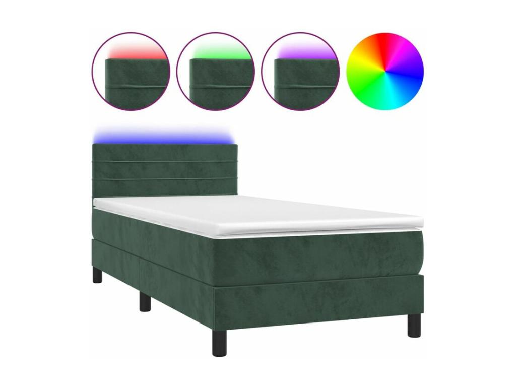 Sommier à Ventoriq de lit et matelas et LED Vert foncé 90x200 QHSM54832