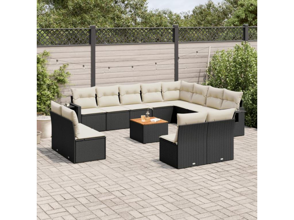 Salon de jardin avec coussins 13 pcs noir résine tressée EXTZ28505