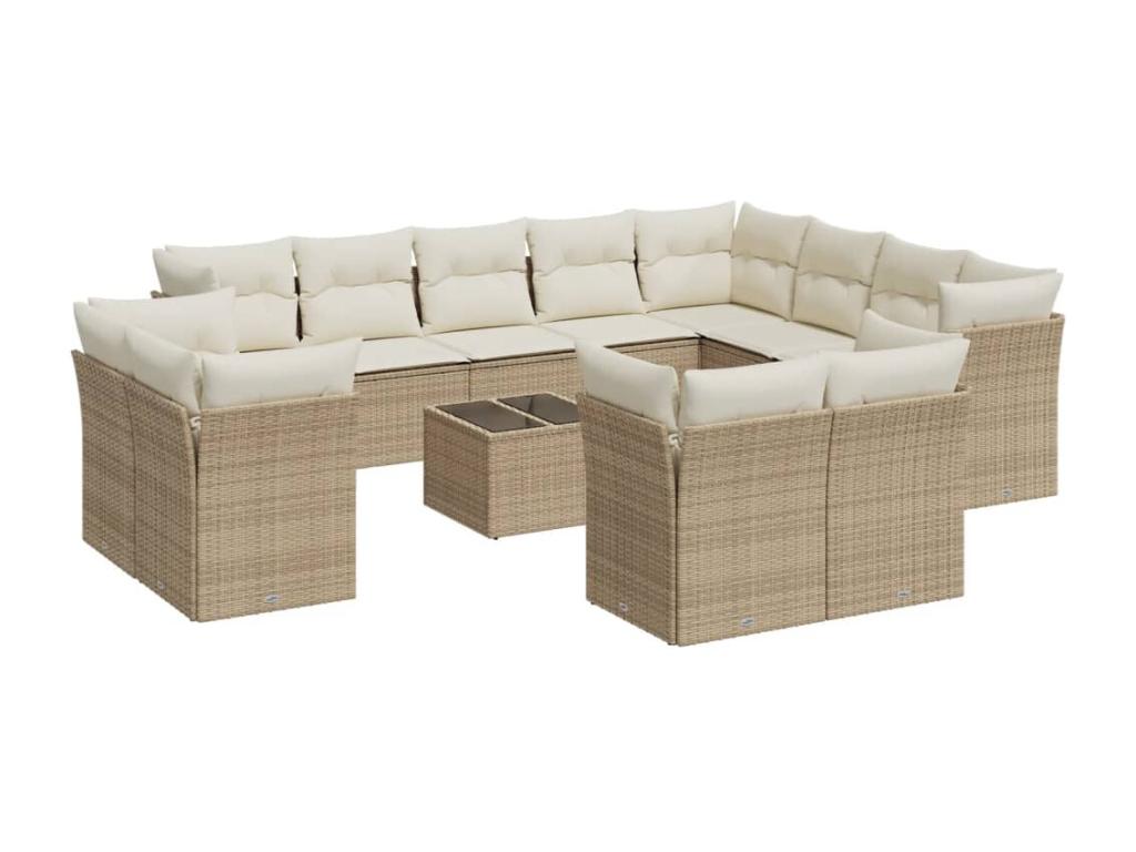 Salon de jardin avec coussins 13 pièces beige résine tressée HHXH30260