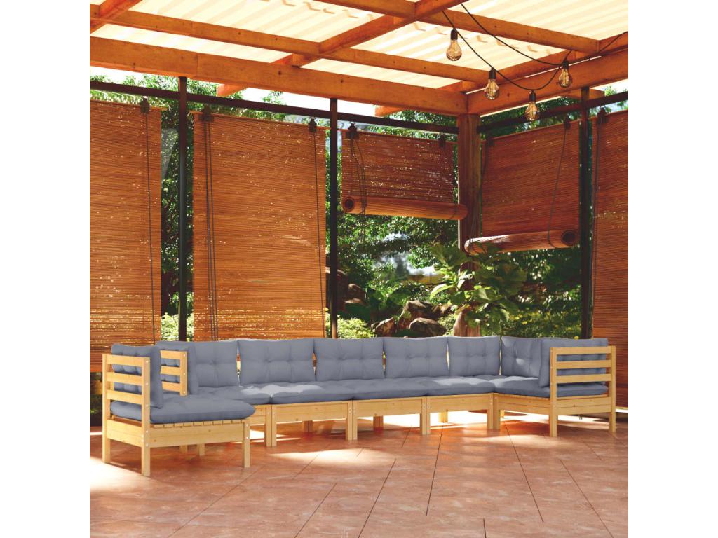 Salon de jardin 8 pièces avec coussins gris bois de pin solide ASMR03261