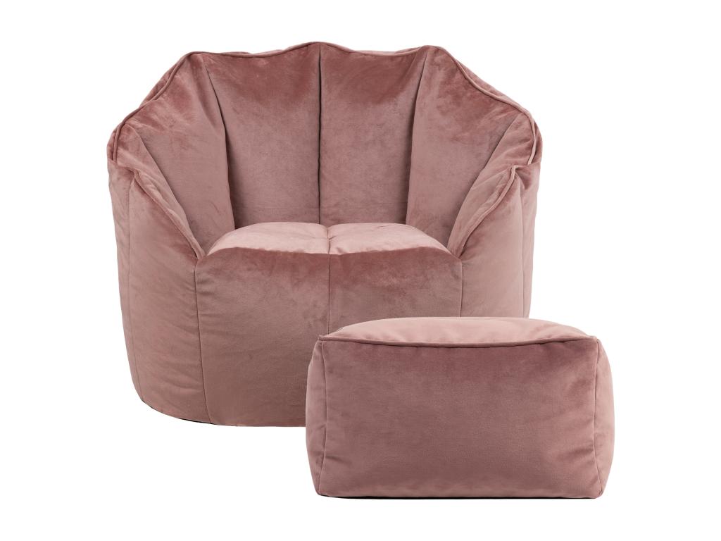 Pouf fauteuil avec repose-pied velours rose - SIRENA YKKF99164