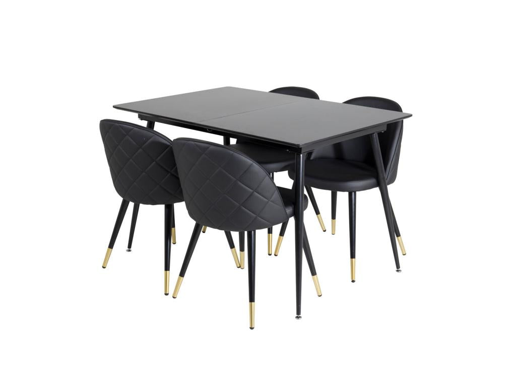 SilarBLExt ensemble table table extensible longueur cm120/160 noir et 4 chaises velours Similicuir PU noir. NXXH22259