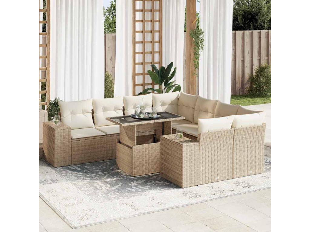 Salon de jardin avec coussins 9 pcs beige résine tressée DXDI95879
