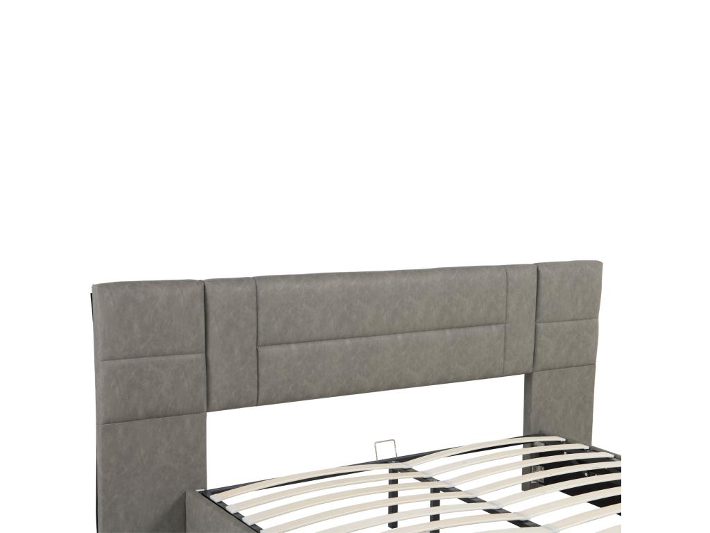 Lit coffre rembourré 180x200cm en similicuir - avec LED et sommier à Ventoriq - Gris VSIB78279