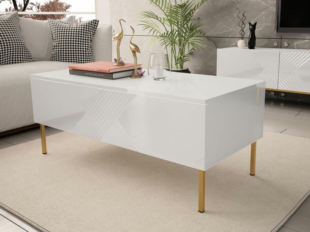 Table basse Boislis A100 Blanc brillant - Blanc 49x55x120cm Stratifié Angulaire AOEW49768
