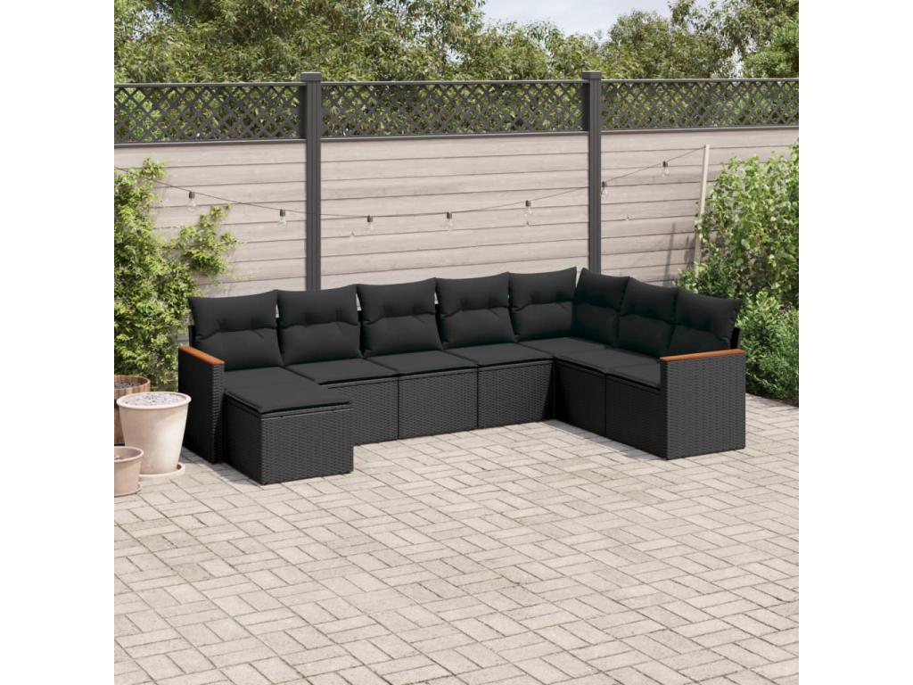 Salon de jardin 8 pièces avec coussins noir résine tressée HOXP18026