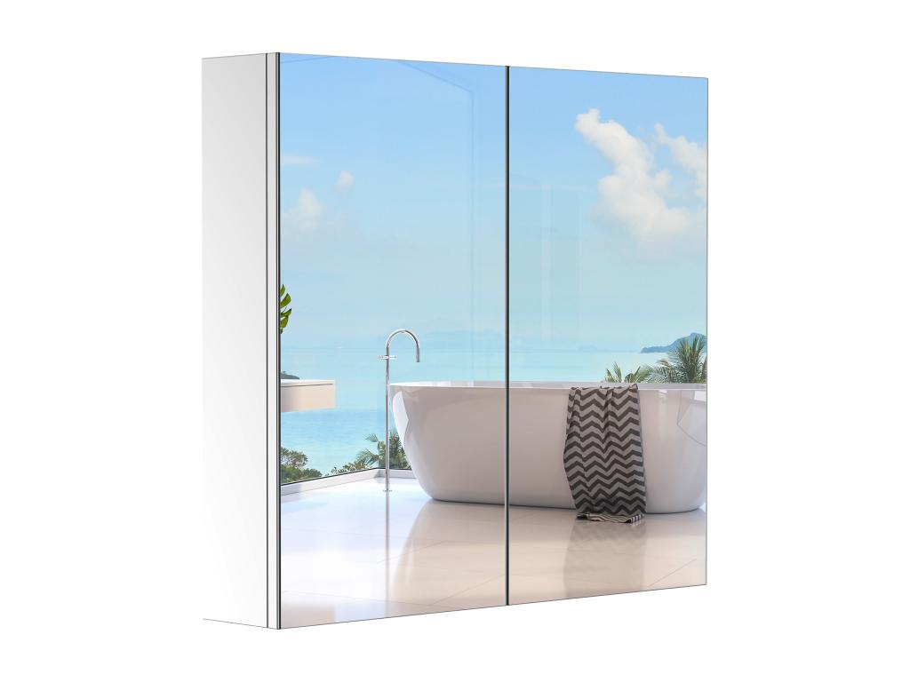 Armoire miroir rangement toilette salle de bain meuble mural dim- 60L x 12l x 55H cm acier inox. KVMF28027