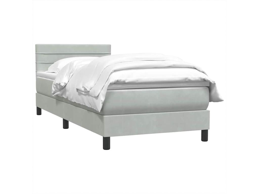 Sommier à Boislis de lit et matelas gris clair 100x220cm velours OQOF22946