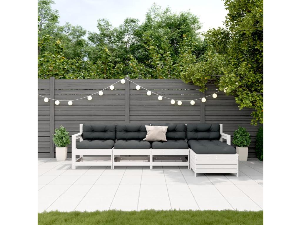 Salon de jardin 5 pièces avec coussins blanc bois massif de pin PESJ46789